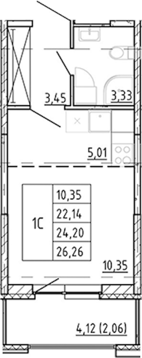Квартира студия 22.14 м², 3/12 эт., ЖК «Полис Новоселье»